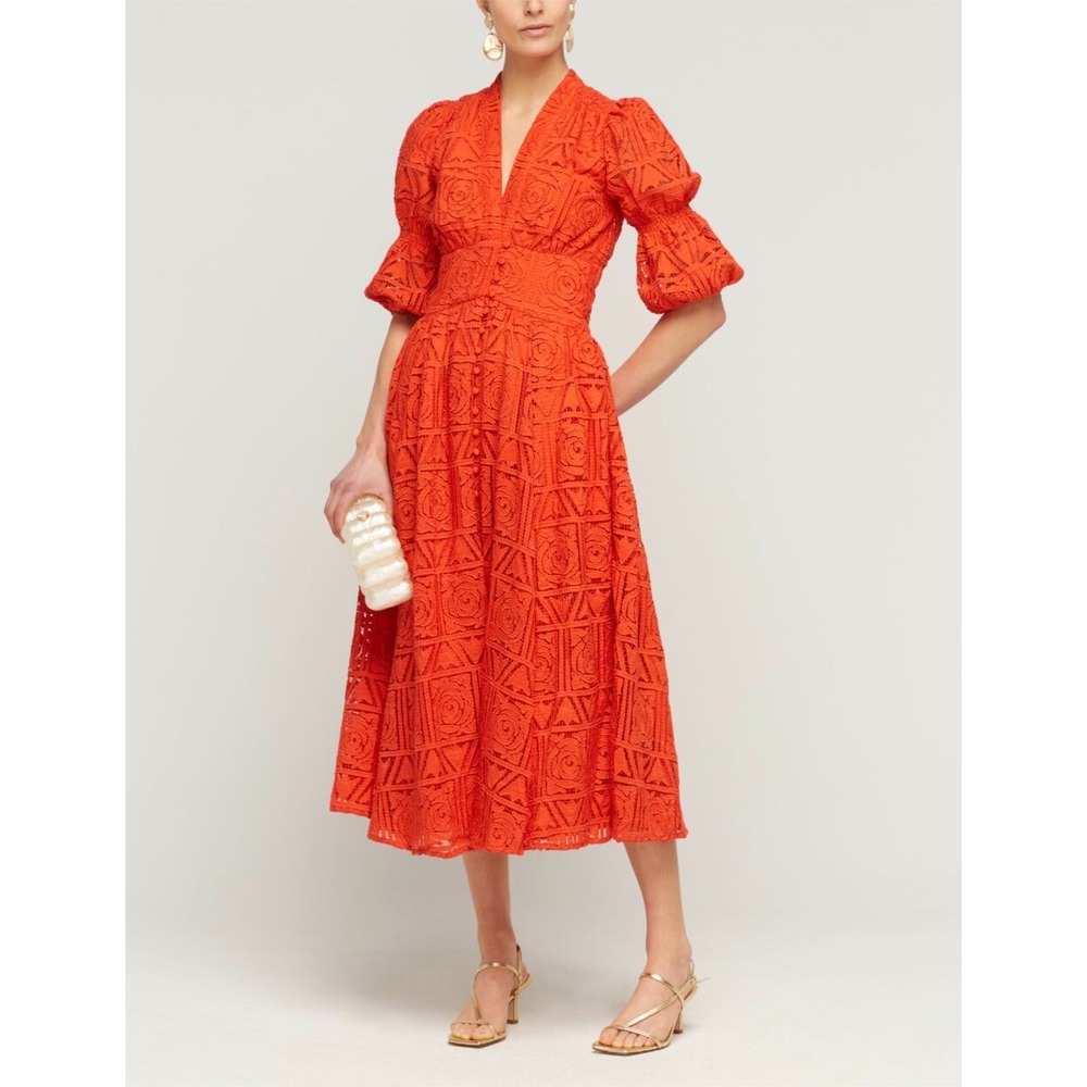 Cult Gaia Womens Maderia Red Embroidered Willow Dress Midi Size XS